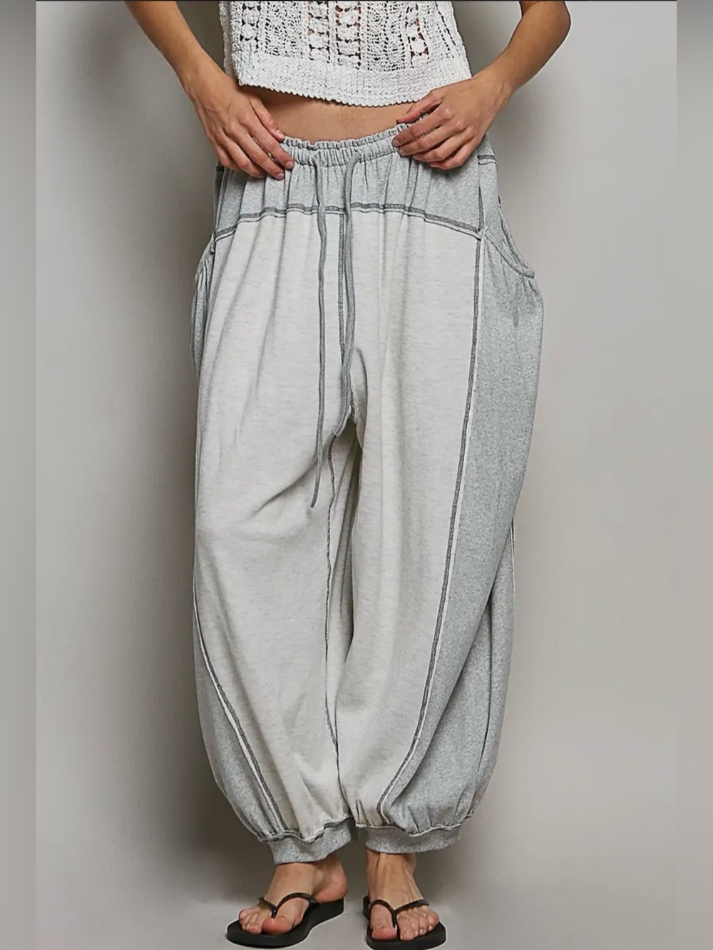 POL Casual Two-Tone Gray Elastic Waist Harem Pants joggers Mid Rise size Medium